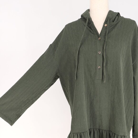 NWT ZARA Olive Green Hooded Ribbed Knit Henley Placket Mini Dress Size M - Picture 9 of 12